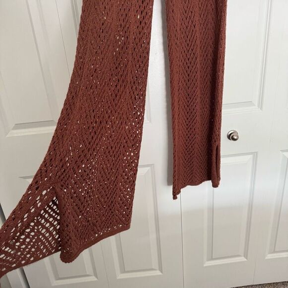 Wild Fable Crotchet Knit Brown Sparkly Wide Leg Pants With Bottom Side Slits - Picture 4 of 8